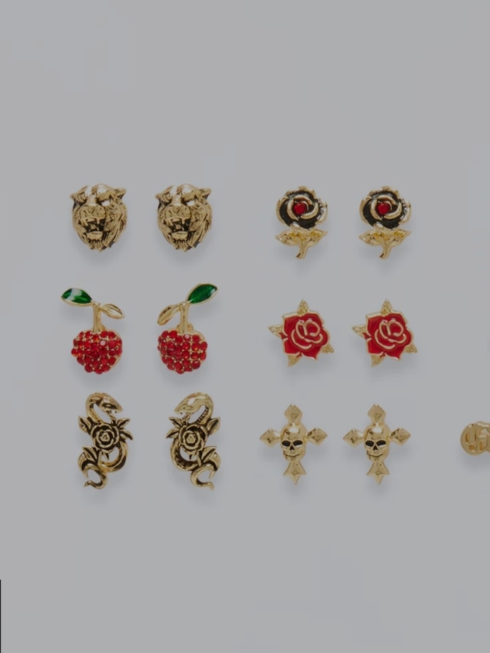 Ed Hardy Stud Earrings Set of 9 - Black & Pink Accents - Picture 7 of 7